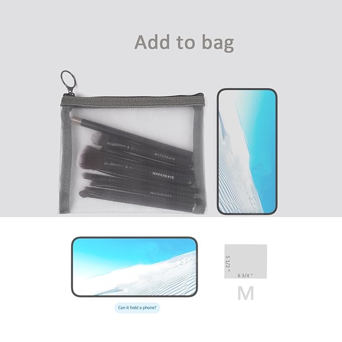 patu Zipper Mesh Bags, Pack of 5 (XS/S/M/L & Long Pouch), Beauty Makeup Cosmetic Accessories Organizer, Travel Toiletry Kit Set Storage Case, Gray