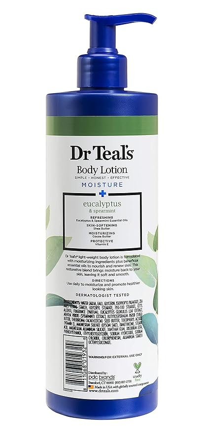 Dr Teal's Body Lotion - Moisture Plus - Rejuvenating Eucalyptus & Spearmint Essential Oils, 18 Fl Oz 2-Pack (36 Fl Oz)