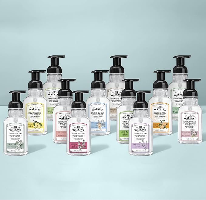 J.R. Watkins Foaming Hand Soap Pump with Dispenser, Moisturizing Hand Soap Foam, Alcohol-Free, Cruelty-Free, , Use for Kitchen or Bathroom, Eucalyptus, 9 fl oz,3 Pack