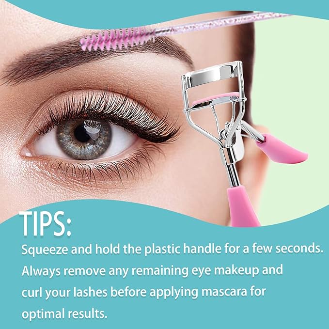 BenePoint Eyelash Curler, Lash Curler with Bonus 4Pcs Replacement Lash Pads& 5Pcs Eyelash Spoolies, Portable Travel Lash Curler for Eyelash Extension (Pink)