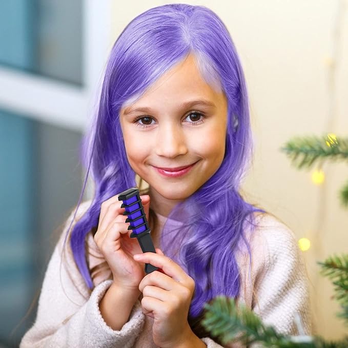 MSDADA Purple Hair Chalk for Girls - 10 Pcs New Hair Chalk Comb Temporary Bright Washable Hair Color Dye for Kids - Christmas Birthday Easter St. Patrick's Day Gifts Toys for Girls Kids