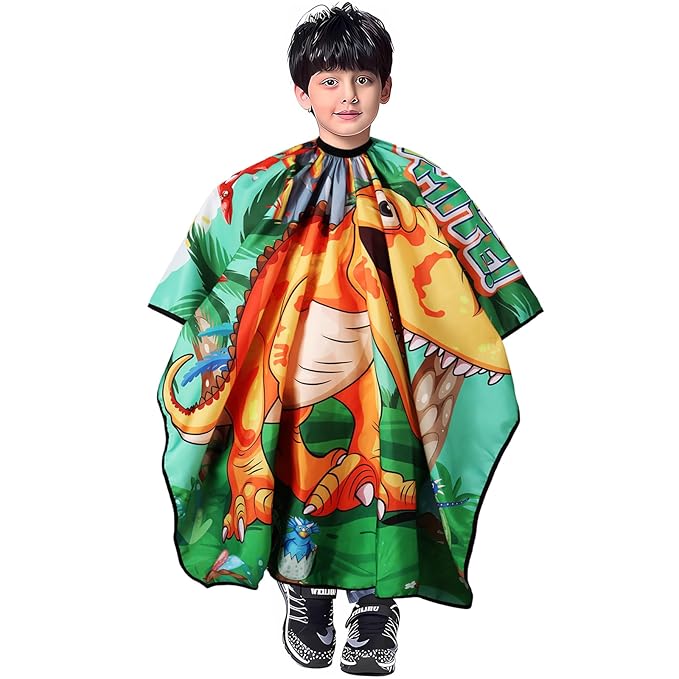 DOKKIA Barber Hair Cutting Cape Kids Children Toddler Boys Girls Hairdressing Salon Styling Cloth Apron Cover Gown with Neck Duster Brush Dinosaur Eggs Wild Roar