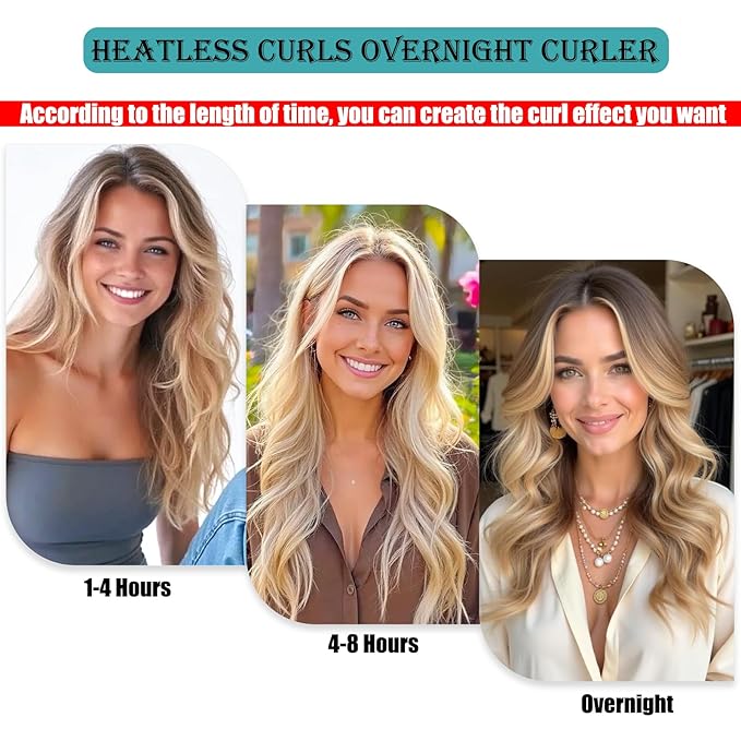 Heatless Curls Hair Curlers to Sleep in – Velvet No-Heat Overnight Curling Rod Headband Set for Long Hair, with Scrunchies & Clip, Wake Up to Beach Waves (Blue, Pack of 1)