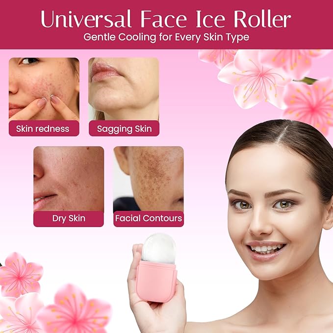 Ice Face Roller Massager for Face, Eyes, and Neck - Reusable Silicone Ice Cube Mold for Natural Skin Care, De-Puff Eye Bags, Reduce Migraine Pain | Facial Beauty Ice Roller