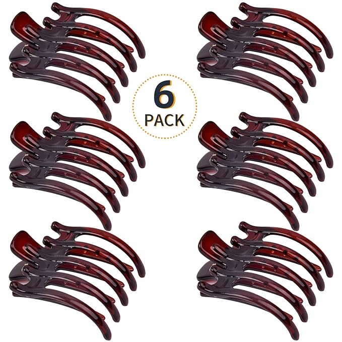 Big Hair Claw Clips 6 Pcs Flat Hair Banana Barrettes Nonslip Large Hair Clip for Women and Girls Thin Hair Strong Hold Brown Hair Clips