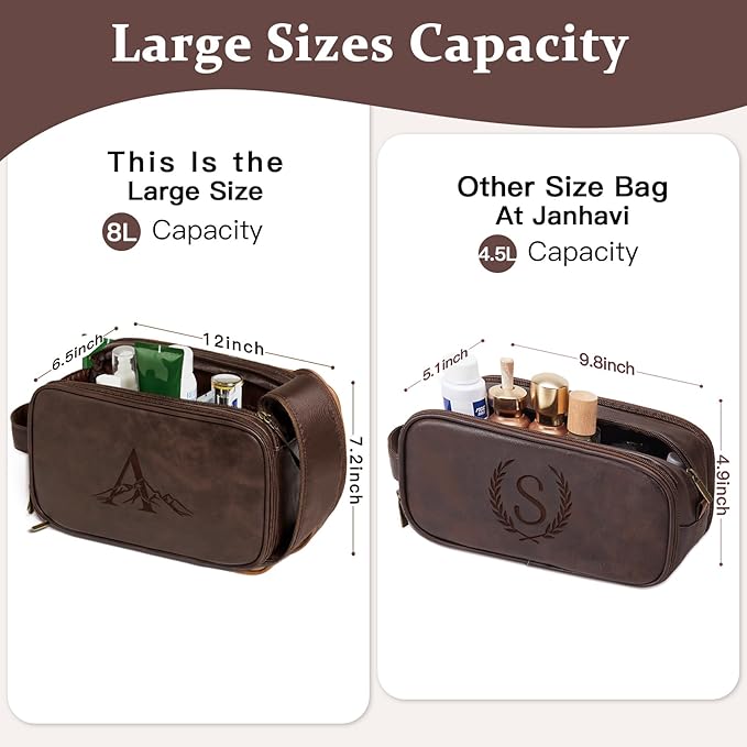 Janhavi Large Mens Toiletry Travel Bag, Customized Gifts for Men, Waterproof Travel Toiletries Bag, Makeup Organizer Travel Bag, Men's Accessories Organizer, Travel Essentials Men (Dark Brown S)