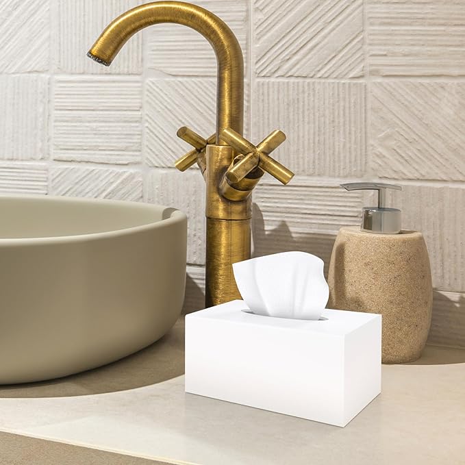 SILUT Tissue Box Cover Rectangular, Extra Large Tissue Box Cover, Plus Size Large Tissue Box Holder, Acrylic Tissue Holder for Bathroom, Home, Restaurant, Kitchen - Matte White, 9.85x5.1x5.28''