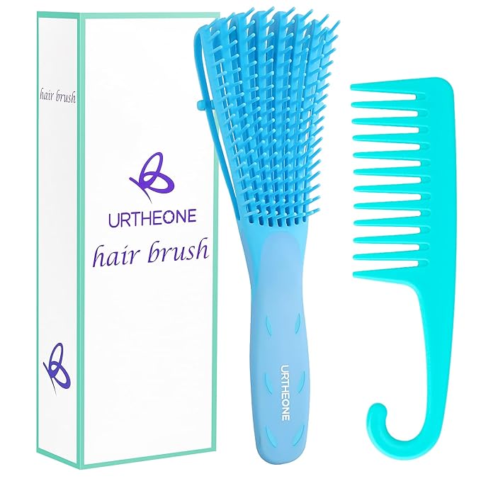Detangling Hair Brush, Detangling brush for Adults and Kids, Comb Set for Kinky Curly Coily and Wavy Hair, For Wet and Dry Hair, Afro American Type 3a-4c, Comfortable Grip, Easy to Clean(Blue)