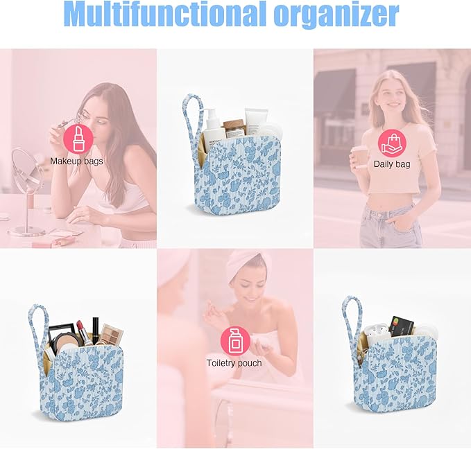 Small Makeup Bag | Discreet Period Bag Pad Pouch for Purse| Sanitary Napkin Storage & Tampon Holder for Travel (Flower blue)
