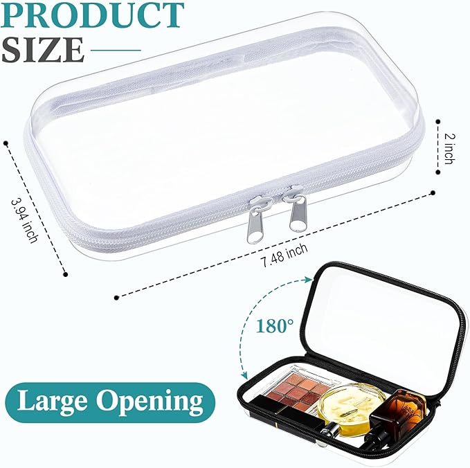 Hoolerry 4 Pcs Hard Clear Zipper Case Makeup Bags Plastic Zipper Pouch Transparent Storage Box Containers for Cosmetics, Snacks, Building Blocks, Puzzles(Clear,7.5 x 3.9 x 2 in,Black and White)