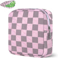 Desing Wish Sanitary Napkin Storage Bag Polyester Fabric Period Bag for Teen Girls Sanitary Pad Pouch for Sanitary Napkins/Tampons/Panty Liners Privacy Protector Pad Bag (Bubble-Check, Pink)