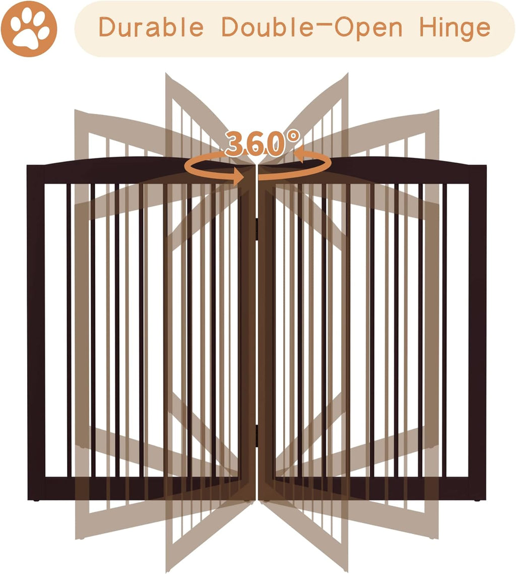 Freestanding Pet Gate for Dogs, Foldable Wooden Dog Gate for House Indoor, Tall Pet Fence for Stair, Doorway,Hall, Support Feet Included, 3 Panels 32",Brown