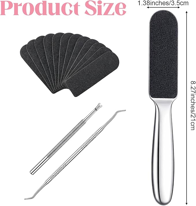 Professional Pedicure Foot File, Dual Sided Callus Cracked Remover Feet File Stainless Steel Foot Hard Skin Feet Rasp with 12 Pcs Replaceable Pads and Pedicure Tools for Women Men Corns Callus Cracked