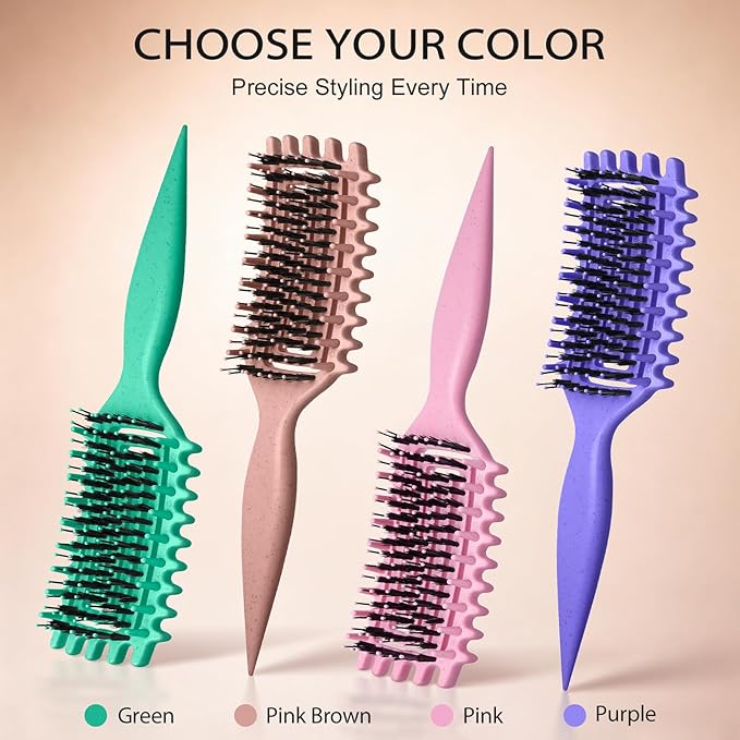 Curl Defining Brush, Curly Hair Brush with Vented Design for Detangling and Shaping, Wet & Dry Use, Reduces Pulling for Women and Men (Pink Brown)