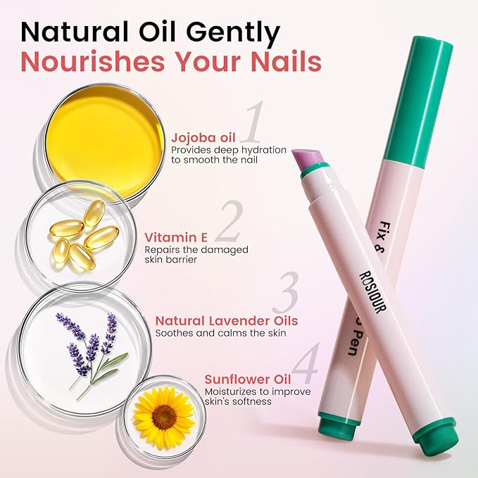 Ceramic Cuticle Oil Pusher Pen -3 in 1 Cuticle Remover Pen for Nails, Nail Care Buffer Pens with Micro-Dosin Oil for Hangnails, Dry & Damaged Nails, Moisturize Strengthen Brighten