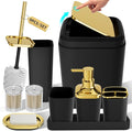 Bathroom Accessories Set - Luxury Black Bathroom Set, 9 Pieces Bathroom Accessory Set, Black Bathroom Accessories with Trash Can, Toilet Brush & Soap Dispenser