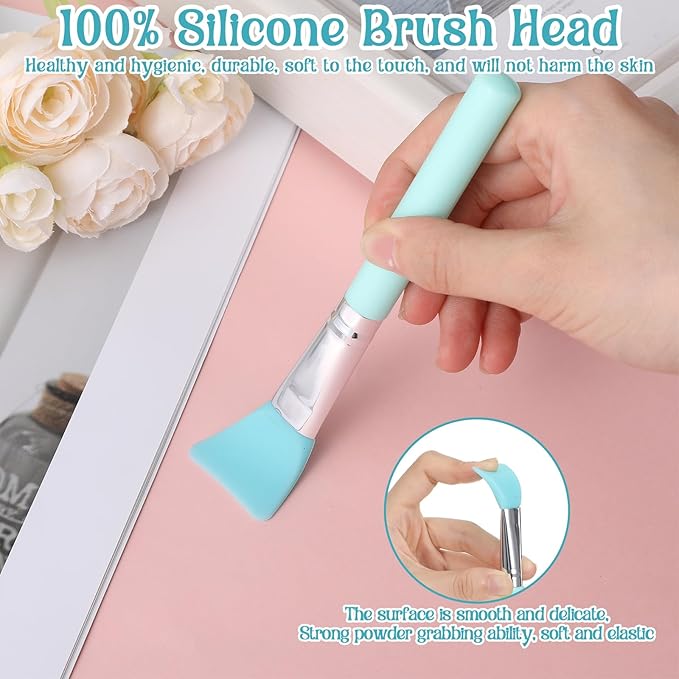 7Pcs Silicone Makeup Brush Applicator, Jelly Brush For Face Mask, Makeup Brush Kit, Resin Brushes Applicator, Face Cream & Mask Applicators Kit for UV Epoxy Art, Lip Eye Cream Blending Tool (Green)