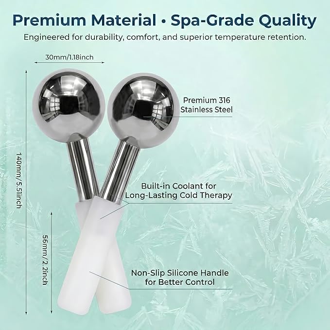 316 Stainless Steel Facial Massage Tools – Ice Globes for Facials – Deep Cooling Cold Globes for Facials – Unbreakable Cooling Globes for Face with Hot & Cold Dual-Therapy Relief.