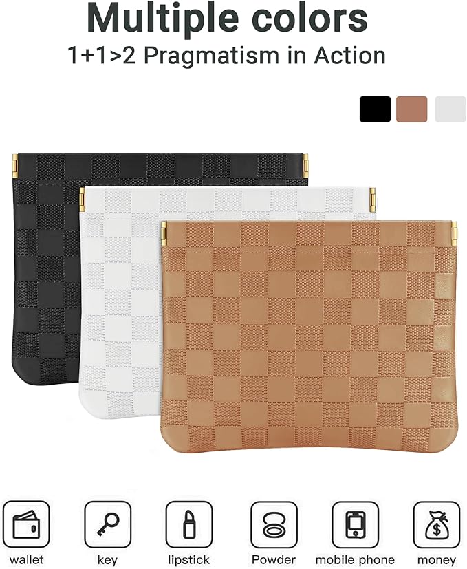 2 PC Small Makeup Bag for Purse, Lipstick Holder & Purse Organizer Pouches, Waterproof Faux Leather Cosmetic Bag, Slim Travel Makeup Pouch for Women Daily & Travel Essentials