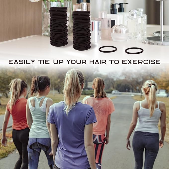 100PCS Hair Ties, 4MM Dark Brown Ponytail Holders Hair Bands, 2 Inch in Diameter Rubber Bands for Medium to Thick Hair, (4mm Dark Brown)