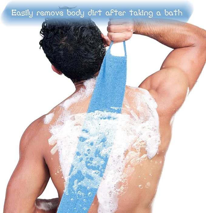 4pcs Exfoliating Back Washers Scrub with Handles Japanese Body Scrubber Cloth Towel for Shower Nylon Back Exfoliator Extended Backs Washers Stretchable Body Bath Pull Strap for Cleans Skin Massages