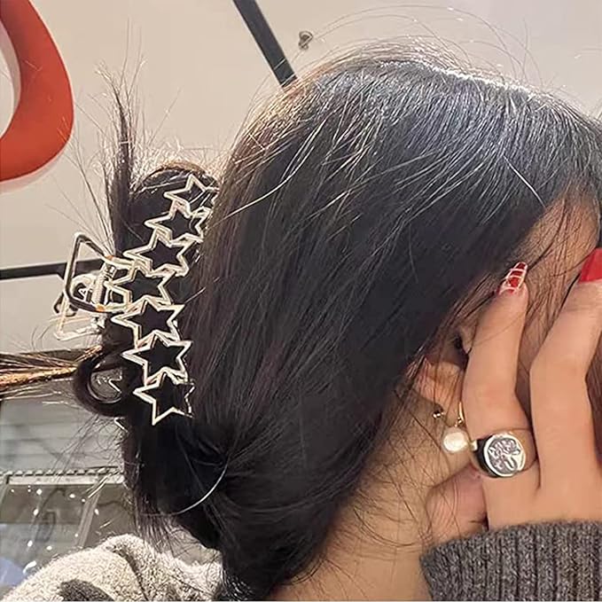 2PCS Y2k Metal Hair Claw Clips Star Heart Hair Clips for Women Big Nonslip Design Claw Hair Clips for Thick and Thin Hair Stitching Silver Large Hair Accessories for Women and Girls.