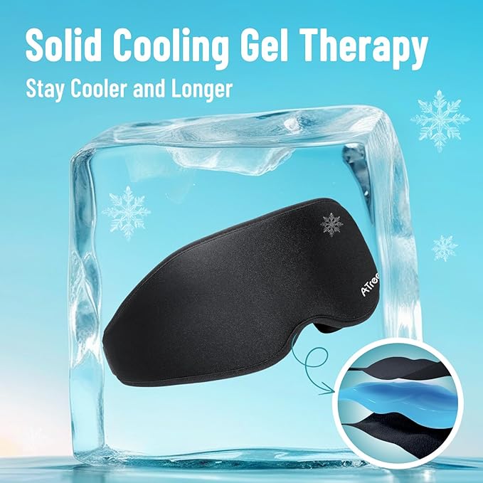 Cooling Eye Mask for Puffy Eyes, Ice Eye Pack After Surgery Relief - Reuable Cold Compress for Dry Eye - Comfortable Perfect Fit Gel Sleep Mask (Black of 3D)