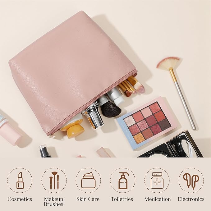 Kigeli PU Leather Makeup Bag for Women Gift Cosmetic Pouch for Purse Waterproof with PU Leather Travel Toiletry Organizer with Zipper for Women Bridesmaid Friend Gift(Nude)