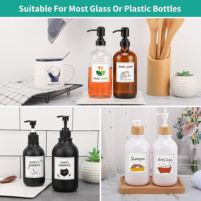 Segbeauty 18pcs Blank Waterproof Labels, 2.5in White Soap Dispenser Stickers for Plastic Glass Bottles, Handwritten Removable Self-Adhesive Labels for Shampoo Conditioner Lotion Hand Soap Dish Wash
