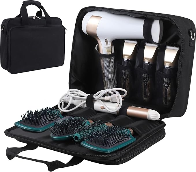 Barber Hairdryer Carrying Case - Hairstylist Travel Bag with Storage for Blow Dryer & Salon Equipment