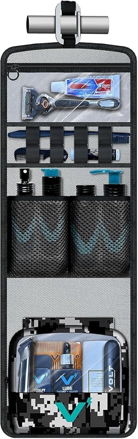 VOLT Grooming GoPack Travel Toiletry Bag for Men, Hanging Organizer for Travel Essentials & Toiletries, Water Resistant Cordura Fabric with Fold-Out Design, Pockets & Removable TSA Storage Bag, Black