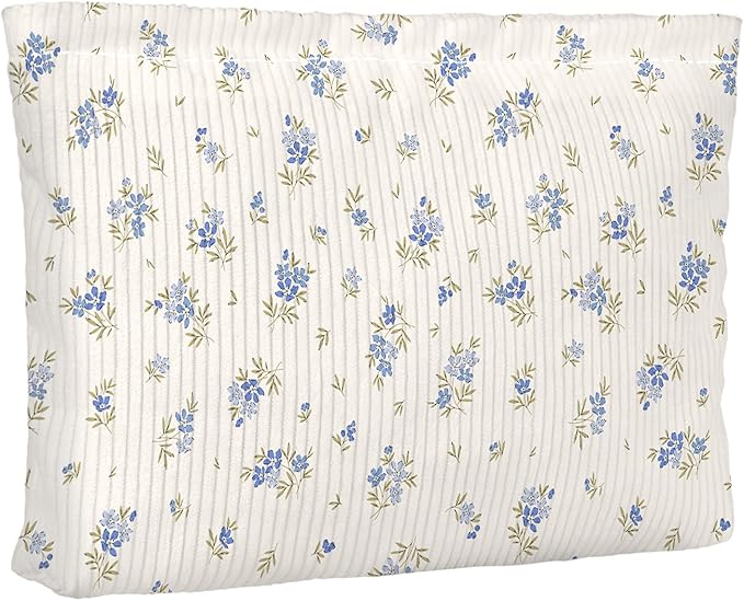 Cute Floral Makeup Pouch for Women Small Make Up Bag for Purse Zipper Initial Makeup Cosmetic Bags Pouches for Purse Aesthetic Travel Toiletry Bags,Cute Blue Floral
