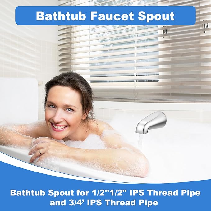 Universal Bath Tub Spout with Adapter, Bathtub Faucet Spout Without Diverter, 5" Length Bathtub Faucet for 1/2'', 3/4'' IPS Inside Thread Connection and Tub/Shower Faucet (Chrome)