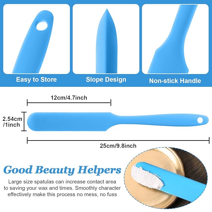 Patelai Non Stick Wax Spatulas Silicone Waxing Sticks Waxing Applicator Hair Removal Large Reusable Scraper Large Area Hard Wax Sticks for Home Salon Body Use Mixing Resin(Blue)