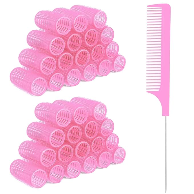 18pcs Self Grip Small Hair Rollers with Rat Tail Comb Plastic Hair Rollers Small Heatless Roller Hair Curlers for Pro Salon Hairdressing and DIY Hairstyles (0.98 X 2.44 Inch)