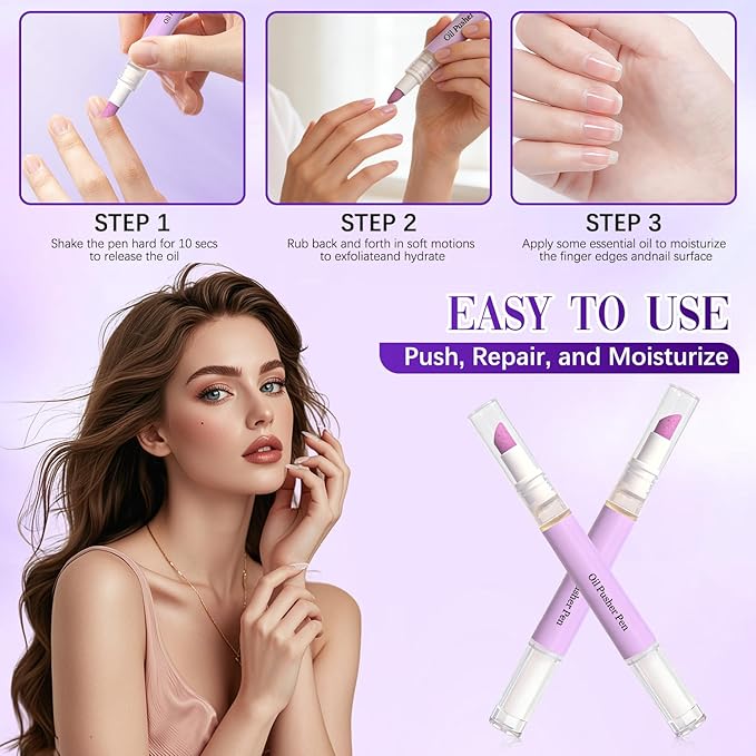 Ceramic Cuticle Pusher & Oil Pen, 2-in-1 Cuticle Oil Pusher Pen, Gentle Cuticle Remover Nail Care Tool for Dry & Damaged Nails, Hangnails, Moisturize Strengthen Brighten