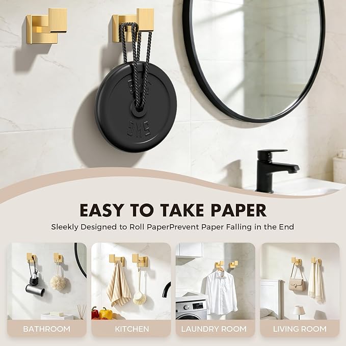 Bathroom Accessory Towel Bar Set: 5 Pieces Gold Bathroom Hardware Square SUS304 Stainless Steel - Wall Mounted Towel Rack&Toilet Paper Holder&Towel Ring and Towel Hook