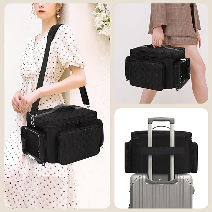 Nail Polish Organizer, Nail Polish Storage Holds 42+ Bottles & Nail Lamp, Portable Travel Nail Kit Storage Carrying Case Fits Nail Suppiles, Gift for Manicurist, Grils - Black