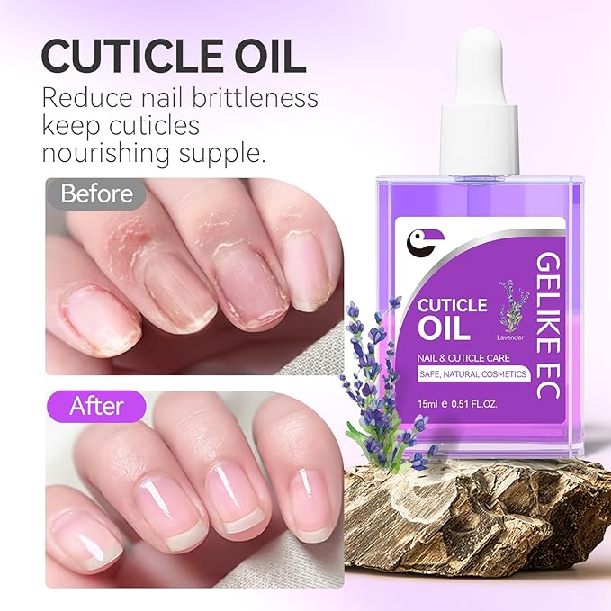 gelike ec Cuticle Repair Oil for Damaged Nails Lavender Smells Nail Treatment for Growth and Strengthen - Growth Oil Quick Dry Nail Care Moisturize Weak Thin Salon and Home 15ML LARGE CAPACITY