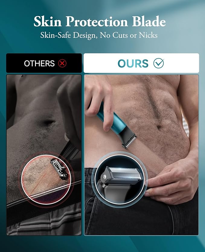 Body Hair Trimmer for Men - 2 in 1 Dual-Head Electric Shaver & Groomer, Ball Shaver with 30° Rotating Blade Adjustable Comb Mens Electric Razor IPX6 Wet & Dry for Face Groin Pubic Hair Trimmer Green