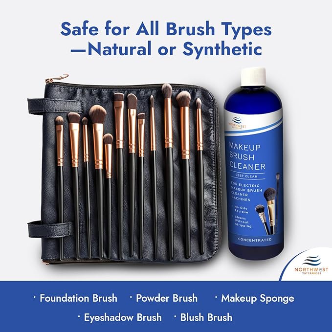 NORTHWEST ENTERPRISES Makeup Brush Cleaner Solution for Electric Makeup Brush Cleaner Machines - Professional Grade (16 ounces)