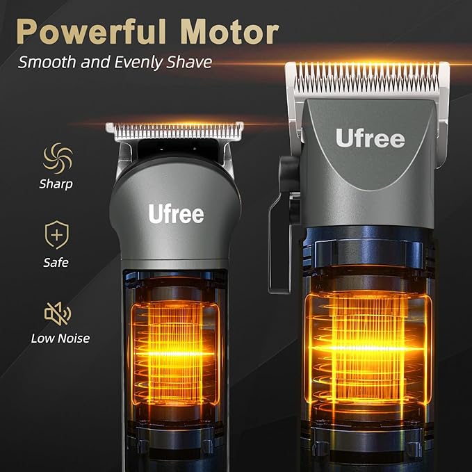 Ufree Hair Clippers for Men Professional with Beard Trimmer, Barber Clippers and Trimmers Set, Electric Razor Shavers for Men, Cordless Mens Grooming Kit for Nose, Face, Hair, Gifts Gray