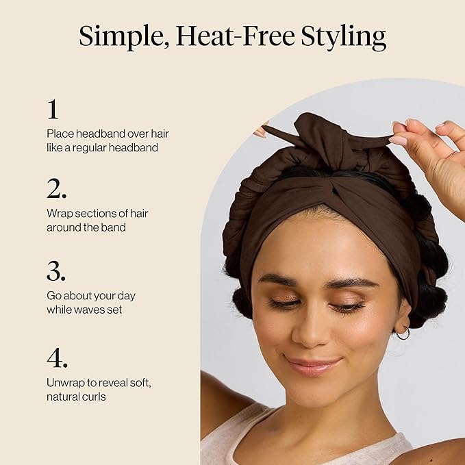 Kitsch Set & Flow Active Heatless Curling Headband For Women – Achieves Heatless Curls Overnight, No Heat Damage | Heatless Curlers with Flexible Fit | Great During Gym, Travel - Chocolate Brown, 1pc