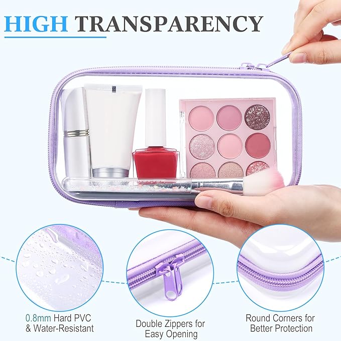 Hoolerry 4 Pcs Hard Clear Zipper Case Makeup Bags Plastic Zipper Pouch Transparent Storage Box Containers for Cosmetics, Snacks, Building Blocks, Puzzles(Clear,7.5 x 3.9 x 2 in,Multicolor)
