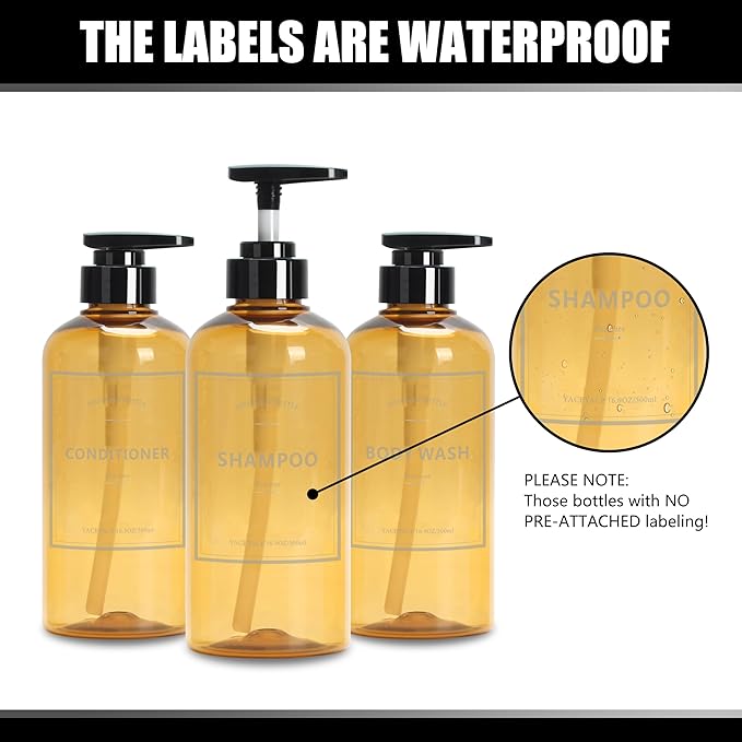 Soap Shower Dispenser, YACEYACE 3Pcs 16.9oz Soap Dispenser Bottles Set, Shampoo Bottles with Pump, Shower Dispenser for Bath, Kitchen,Hand Wash,Salon