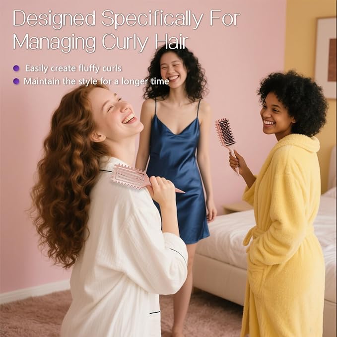 Curly Hair Brush,Curl Defining Brush for Effortlessly Defined Curls & Waves,Vented Hair Brush for Wet & Dry Hair,Women and Men,Reduces Frizz (Beige)