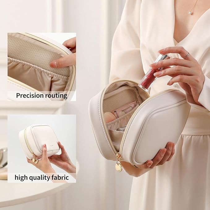 RIGHT AWAY Small Makeup Bag for Purse,Travel Cosmetic Bag Organizer for Women,Cute Make Up Pouch Waterproof Toiletry Bag with Zipper,Portable Makeup Case Skincare Bag for Travel Accessories(White)
