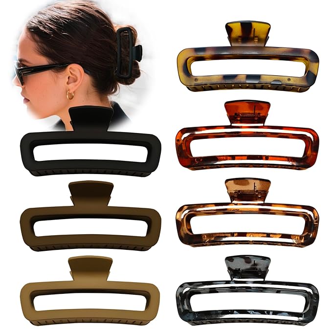 5 Inch Large Hair Claw Clips, No Slip Matte & Glossy Unbreakable Square XL Hair Clips for WomenThick Long Curly Hair, 7 Pack