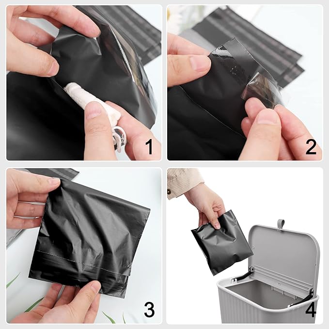Tuciyke Sanitary Napkin Disposal Bags Pack of 200,Sanitary Disposal Bags Black Opaque Bags 5x8 inches Feminine Personal Disposal Bags For Tampons,Sanitary Pads,Sanitary Liners(with 2pcs Storage Bag)