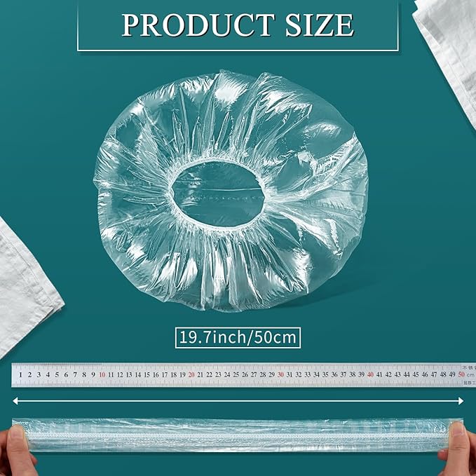 MORGLES 100 Pcs Disposable Shower Caps, Clear Large Shower Caps for Women Disposable, Plastic Hair Caps for Hair Treatment, Spa, Home & Travel Use,19.7"